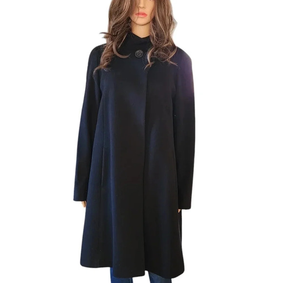 Cinzia Rocca Trench Coat Women's Black Wool Cashmere Blend Long Sleeve Pockets - Picture 1 of 13
